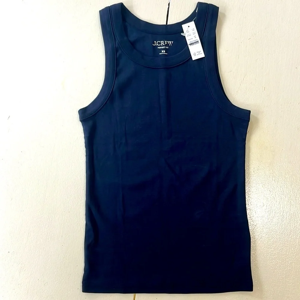 NWT J.Crew Perfect Fit High Neck Tank Top Navy Blue Womens Size XS